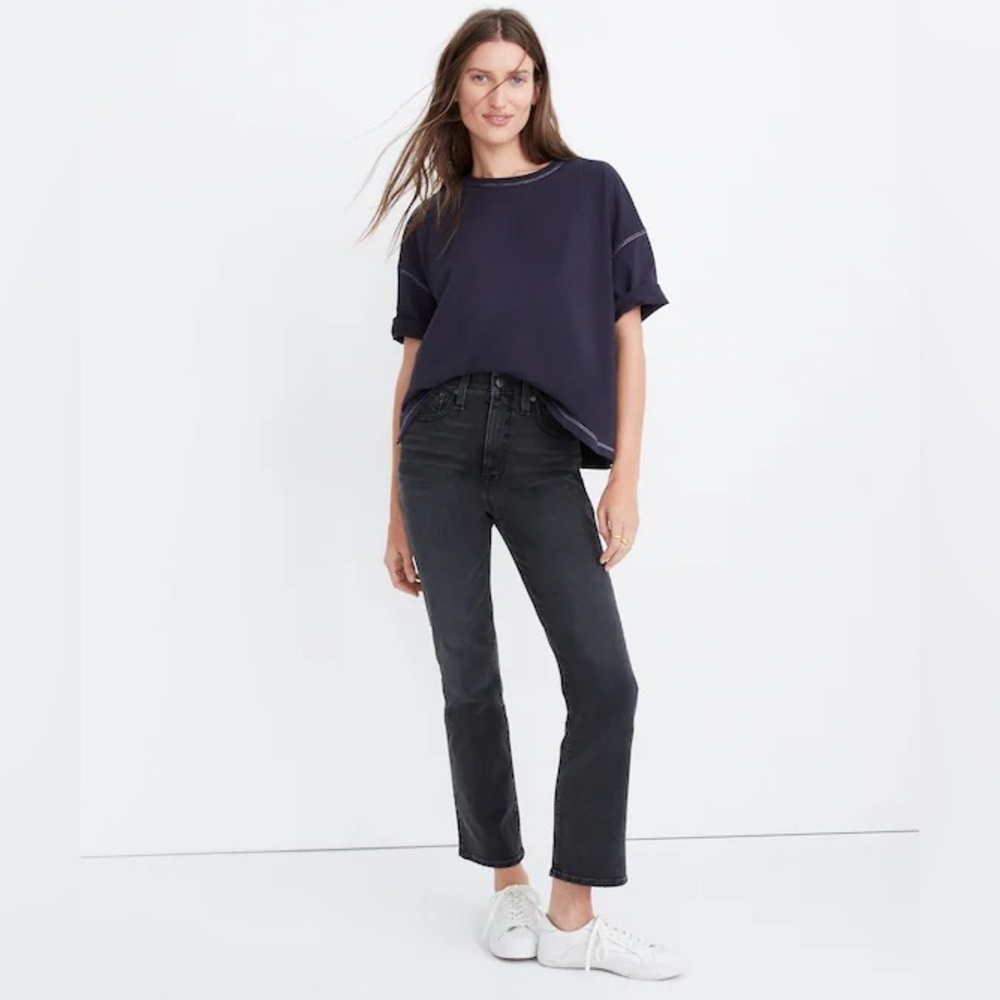 Madewell Slim Demi-Boot Dark Gray Straight Leg Jeans Denim Black Wash 29 Cropped